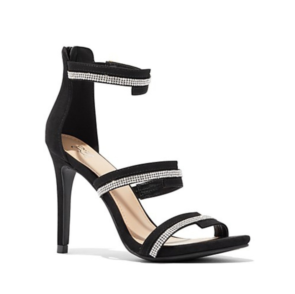 Black and jeweled faux suede sandals
